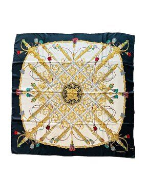 NWT Lancel Silk Scarf – Regal Sword & Tassel Motif – 40" Square